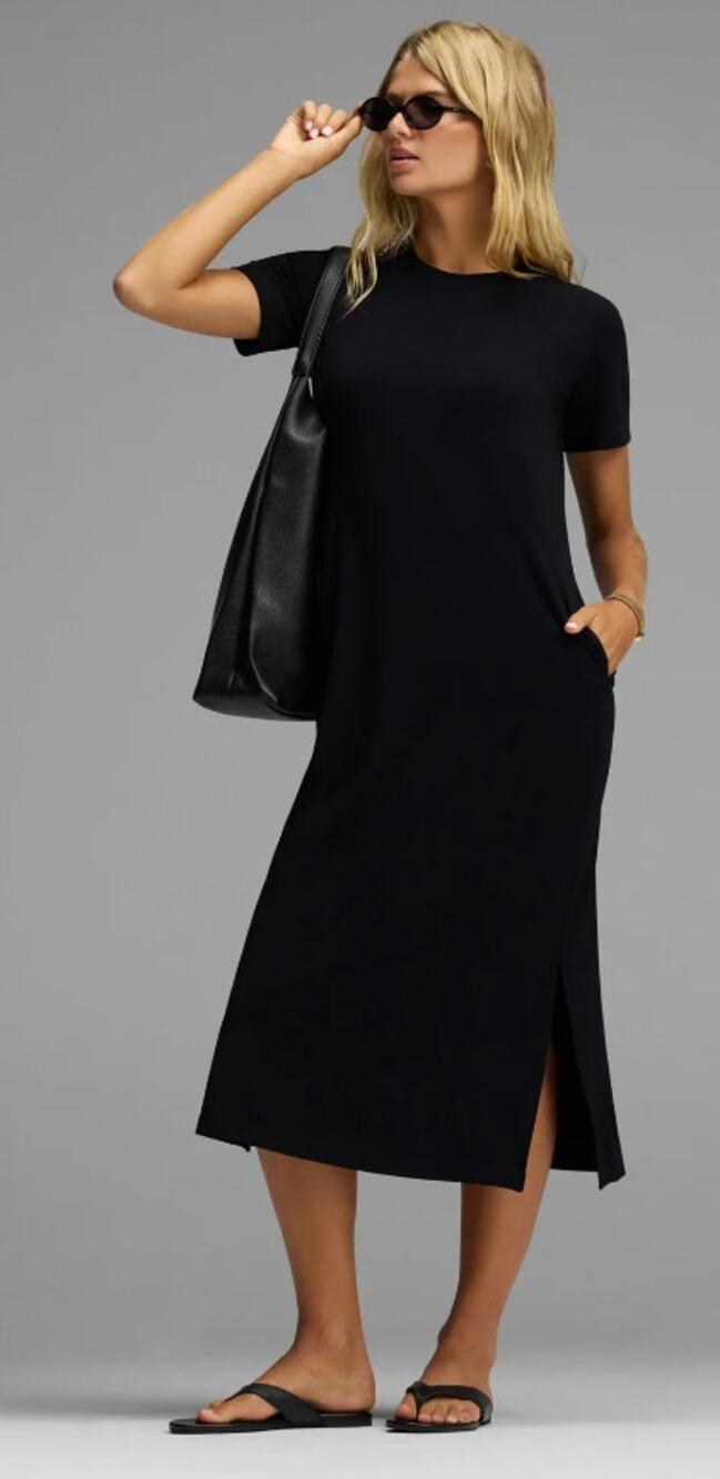 New Cozy Earth Brushed Bamboo Midi Dress Black Women’s Large